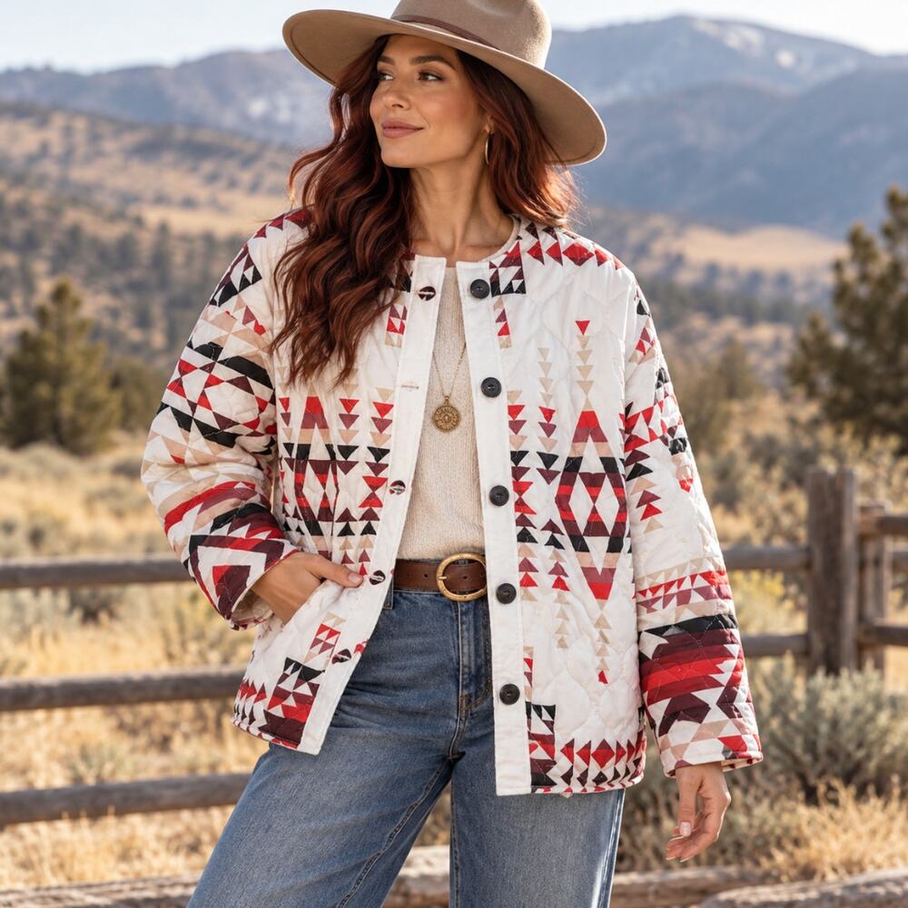AQUA x PENDLETON Faux Shearling Reversible Quilted Coat Aztec Sz XS $198